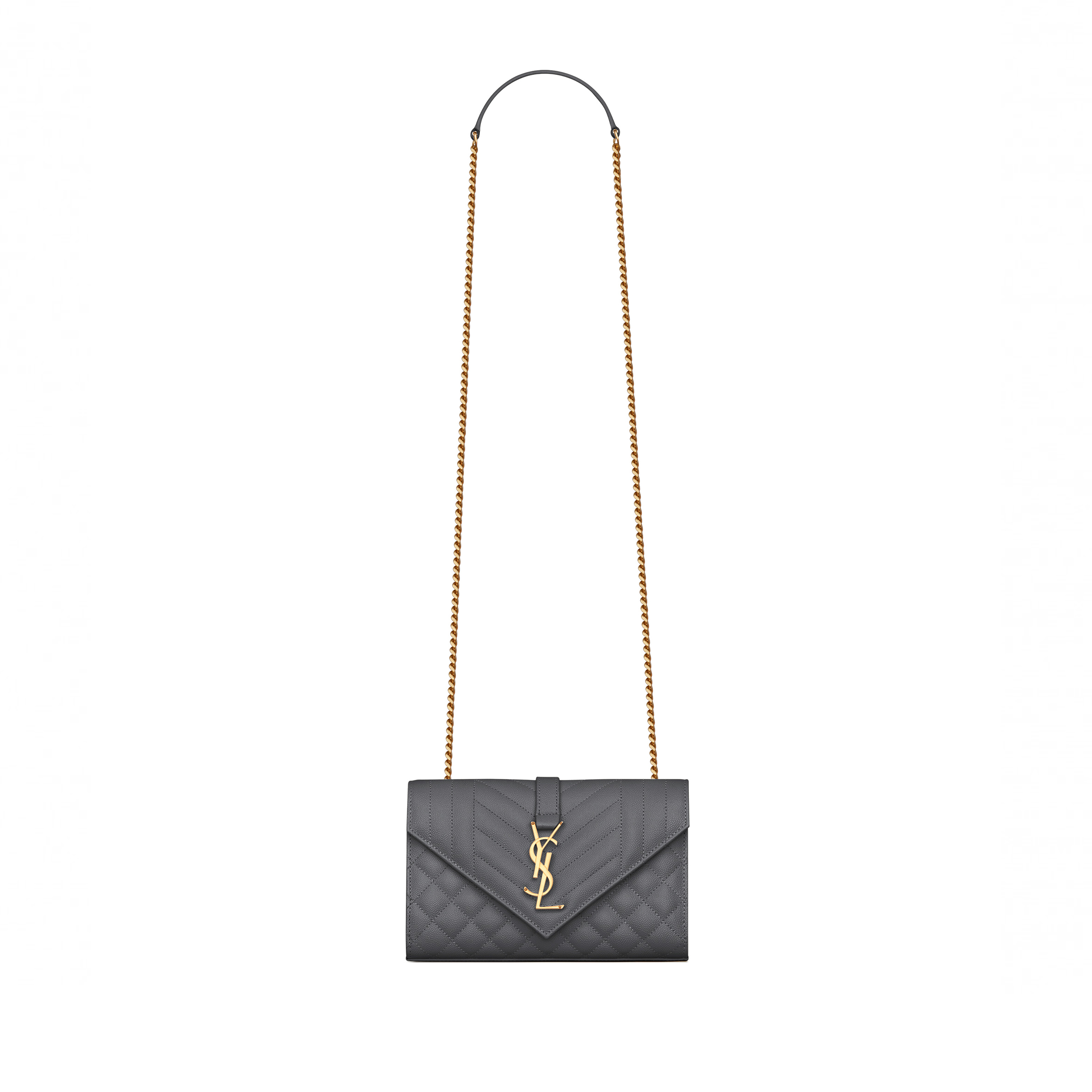 YSL ENVELOPE SMALL BAG IN MIX MATELASSÉ GRAIN DE POUDRE EMBOSSED LEATHER 600195BOW971112 (21*13*6cm)